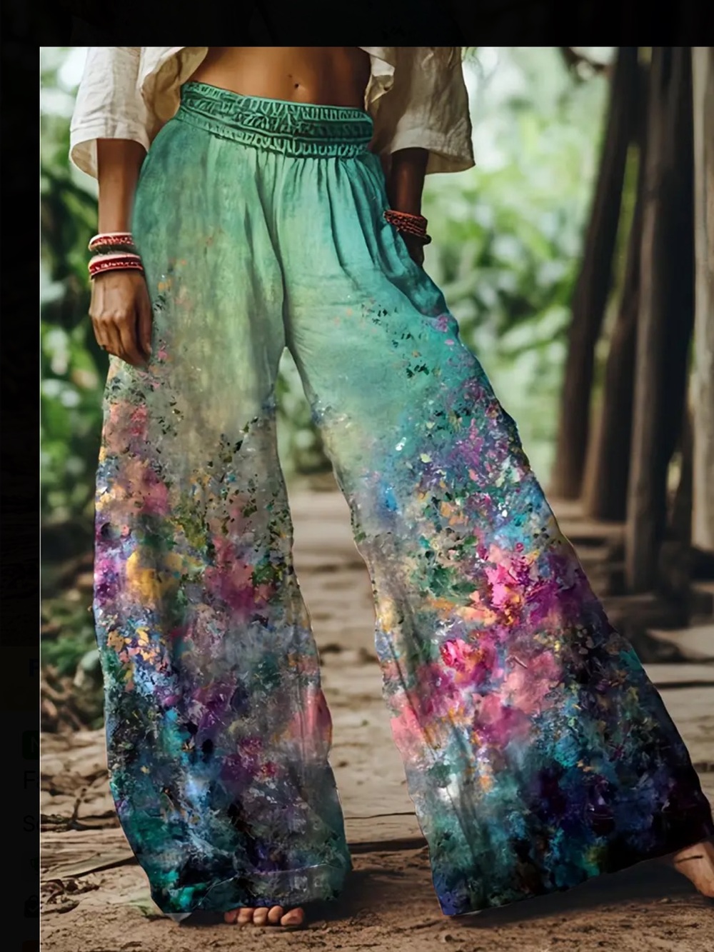 Palazzo Wide Leg Watercolor Floral Boho Print Casual Pants Festival